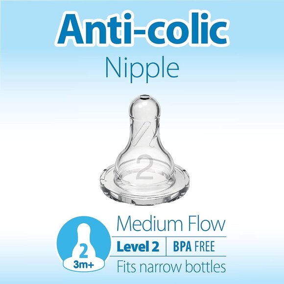Dr. Brown’S Natural Flow Level 2 Narrow Baby Bottle Silicone Nipple, Medium Flow - Picture 2 of 8